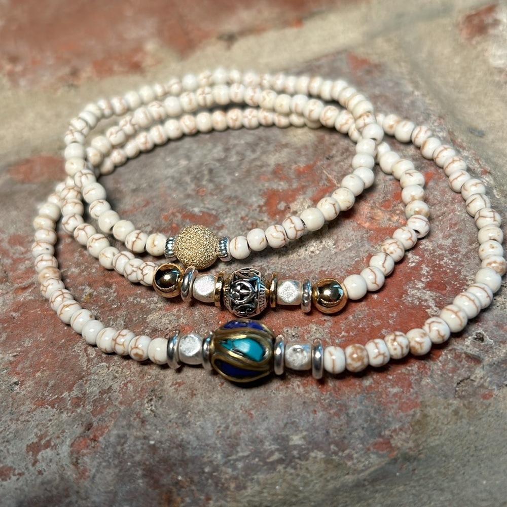 Howlite Anklet & Bracelets with 14k Gold Filled Beads - Picture 9 of 11